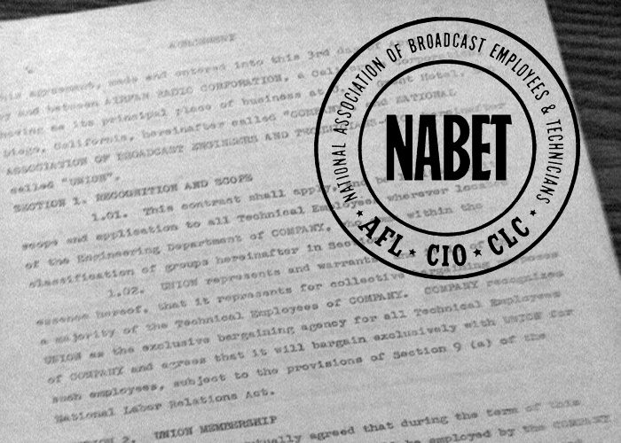 The 1953 NABET contract with KFSD-TV bearing the NABET seal.